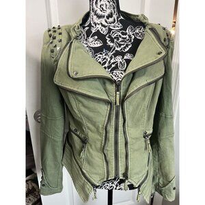 Fashion SX Womens Rivet Canvas Jacket Zipper Moto Biker Denim Coat Green S 80s